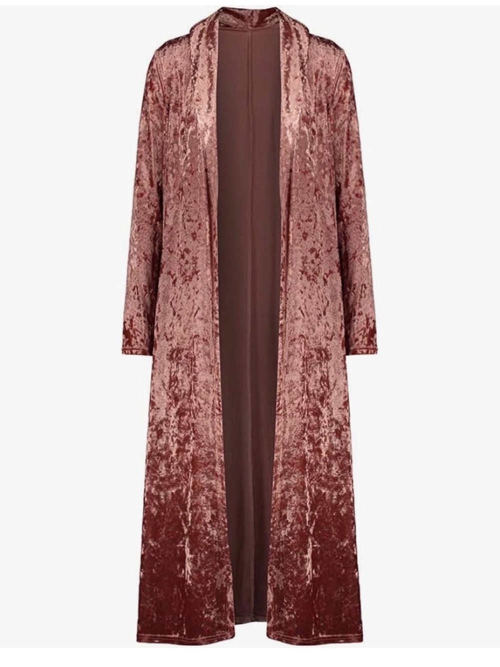 Velvet Long Open Front Robe - Blush Pink